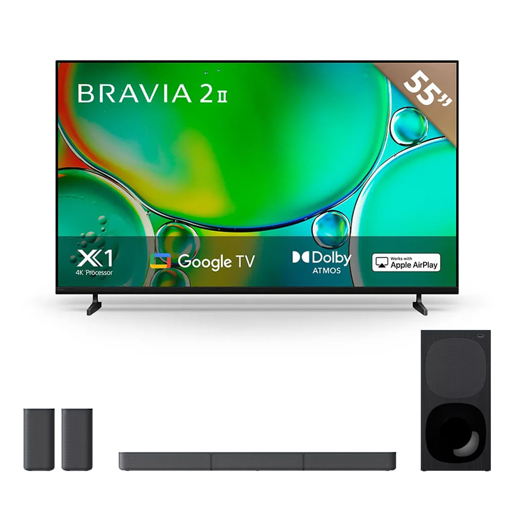 Combo Sony: pantalla BRAVIA 2 II 55" 4K Google TV + teatro en casa 5.1 HT-S20R (−57%)